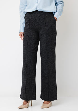 YERSE Checked Wide Leg Trousers, Navy