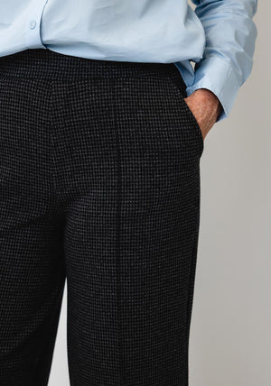 YERSE Checked Wide Leg Trousers, Navy