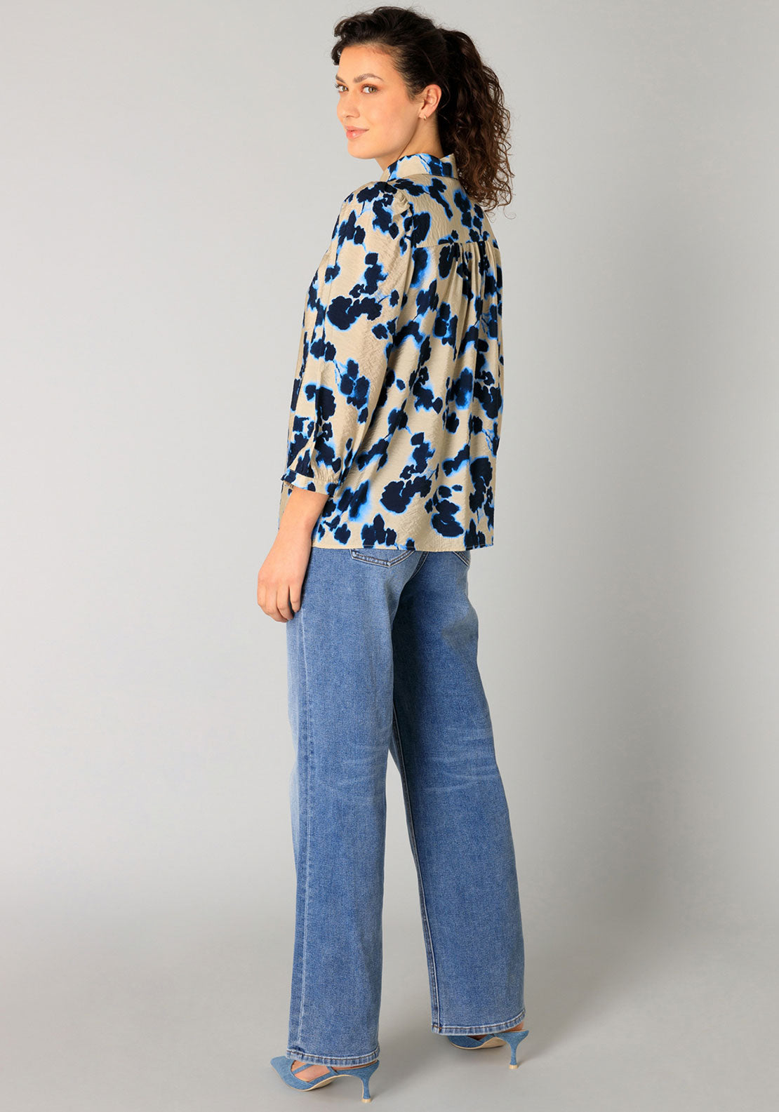 Yest Ragin Printed Puff Sleeve Blouse, Beige