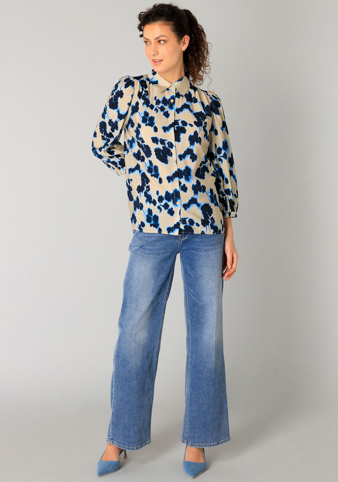 Yest Ragin Printed Puff Sleeve Blouse, Beige