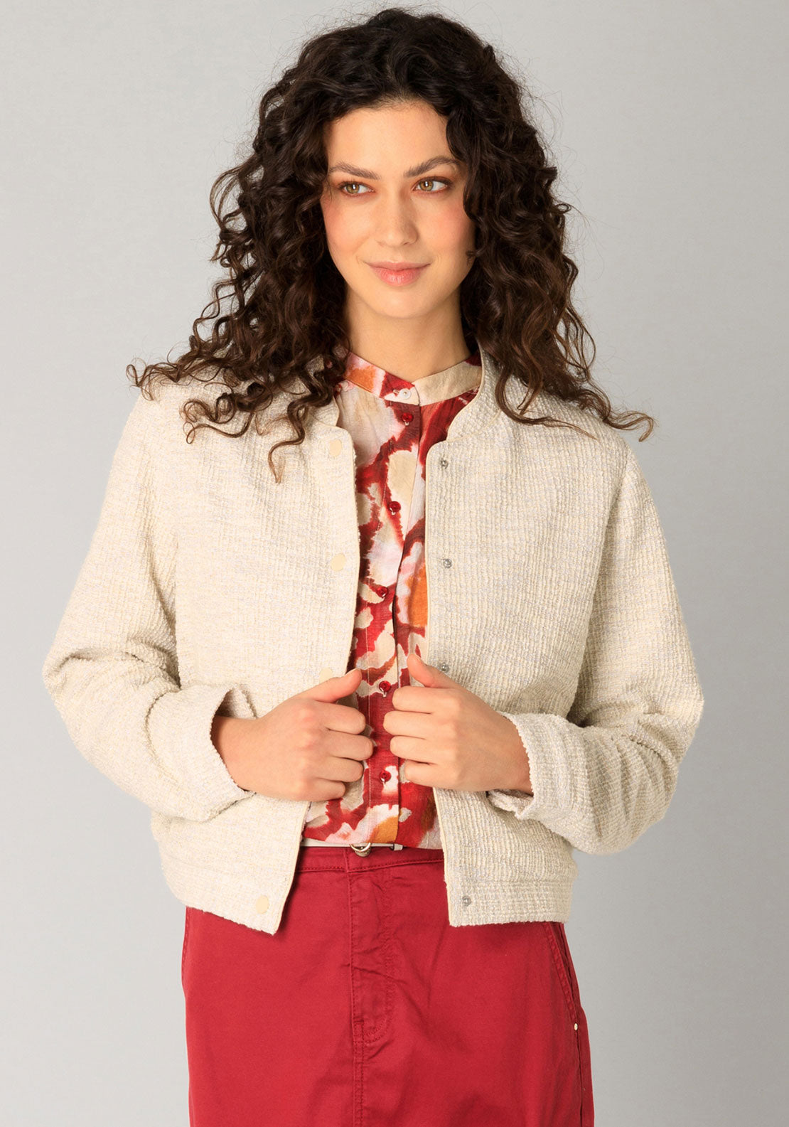 Yest Railey Boucle Bomber Jacket, Beige