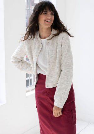 Yest Railey Boucle Bomber Jacket, Beige