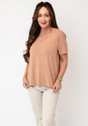 Yest Rhinestone Detail V-Neck T-Shirt, Beige