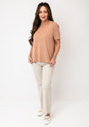 Yest Rhinestone Detail V-Neck T-Shirt, Beige