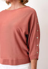 Yest Boat Neck with Button Detail Top, Orange