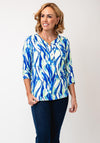 Yew Brush Stroke Prit Buton Detail Blouse, Blue and Green