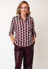 Yew Printed Half Button Geo Print Jersey Blouse, Wine