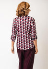 Yew Printed Half Button Geo Print Jersey Blouse, Wine
