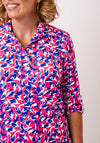 Yew Abstract Print Half Button Top, Pink and Blue