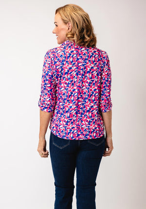 Yew Abstract Print Half Button Top, Pink and Blue