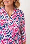 Yew Abstract Print Zip Front Blouse, Pink