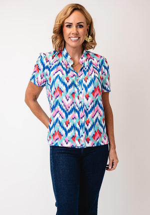 Yew Abstract Chevron Button Detail Top, Multi-Coloured