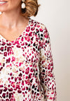 YEW Patterned Printed V Neck Blouse, Pink