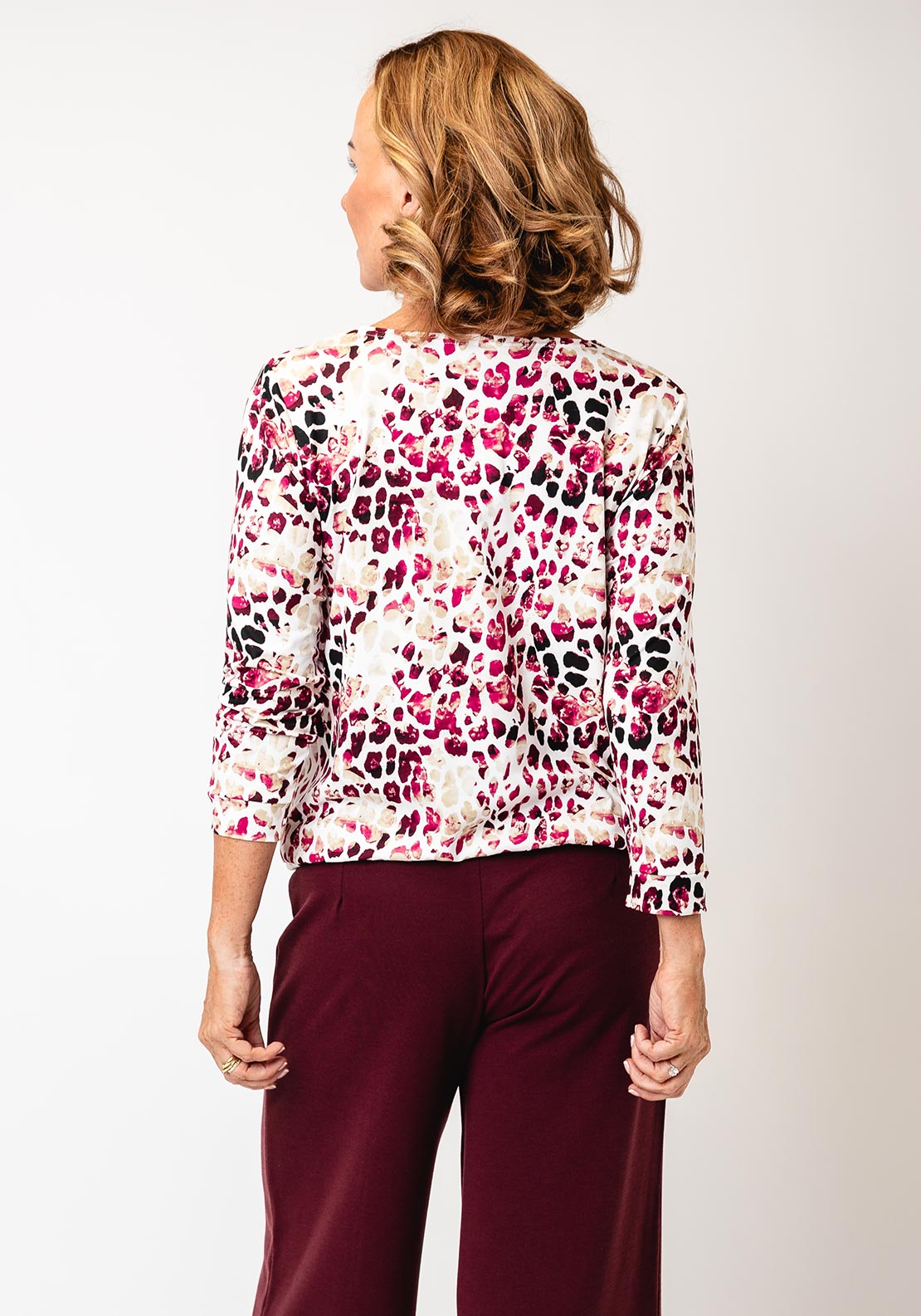 YEW Patterned Printed V Neck Blouse, Pink
