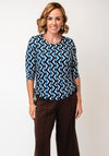 Yew Geo Print Ruched Waist Top, Blue