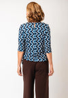 Yew Geo Print Ruched Waist Top, Blue