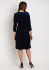 Leon Collection Ruched Sleeve Shimmer Knee Length Dress, Navy