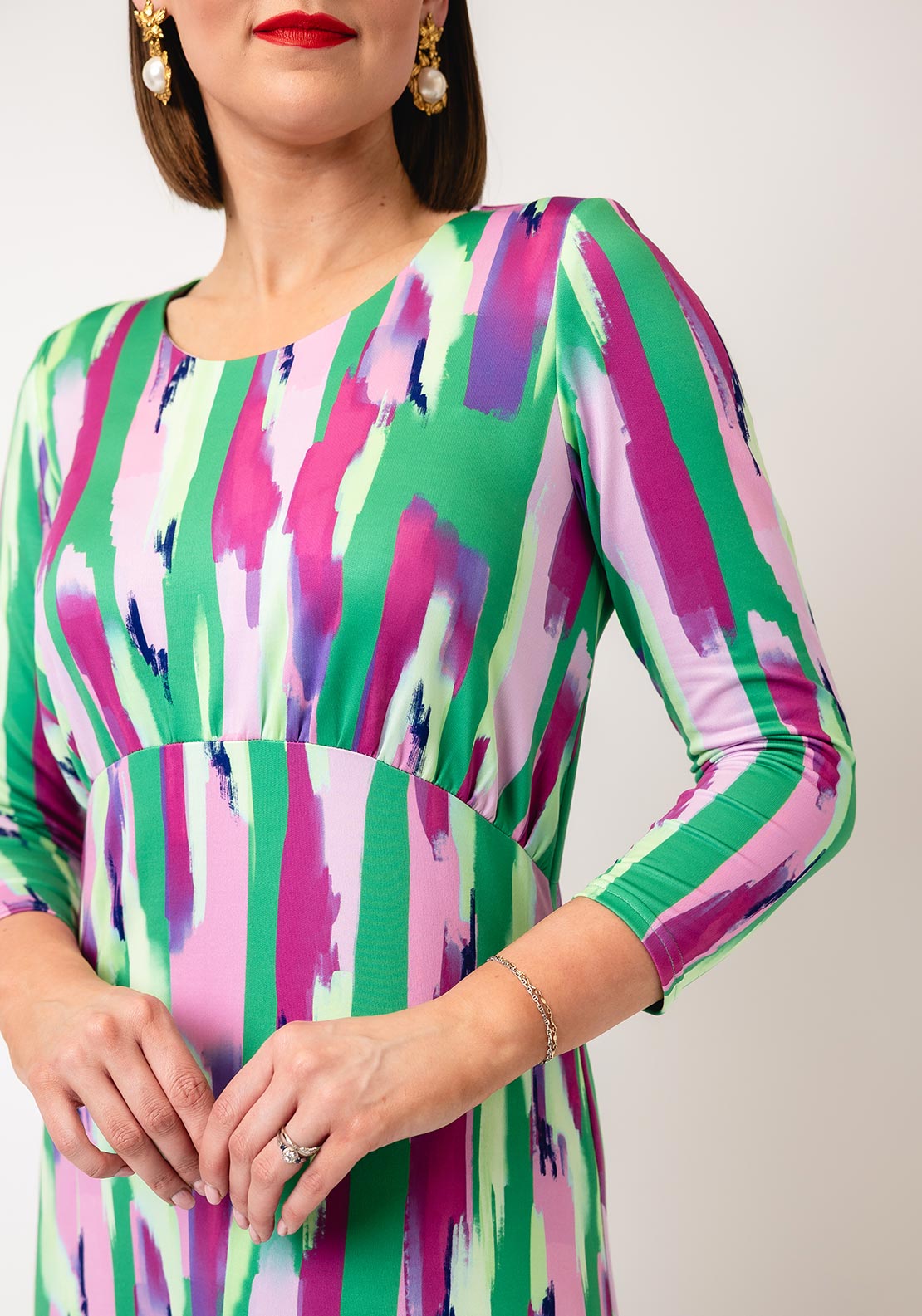 Yew Animal Print A Line Slinky Dress, Green & Lilac