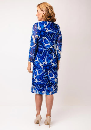 YEW Printed Mesh Wrap Pencil Dress, Blue