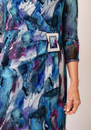YEW Printed Mesh Wrap Pencil Dress, Blue Multi