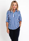 Leon Collection Collared Half Button Blouse, Navy Multi