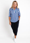 Leon Collection Collared Half Button Blouse, Navy Multi