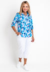 Leon Collection Collared Half Button Blouse, Aqua Multi