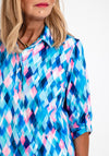 Leon Collection Collared Half Button Blouse, Aqua Multi