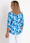 Leon Collection Collared Half Button Blouse, Aqua Multi
