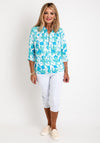 Leon Collection Flower Print Elasticated Hem Top, Mint Multi