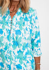 Leon Collection Flower Print Elasticated Hem Top, Mint Multi