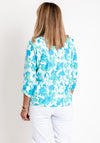 Leon Collection Flower Print Elasticated Hem Top, Mint Multi