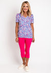 Leon Collection V Neck Printed Top, Pink Multi