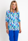 Leon Collection Ruffle Collar Printed Top, Multi