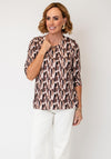 Yew Printed Cropped Sleeve Top, Brown