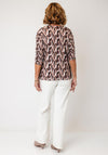 Yew Printed Cropped Sleeve Top, Brown