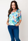 Yew Abstract Print Cropped Sleeve Top, Green Multi