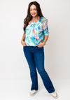 Yew Abstract Print Cropped Sleeve Top, Green Multi