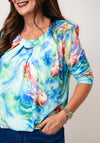 Yew Abstract Print Cropped Sleeve Top, Green Multi