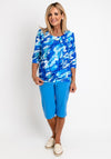 Leon Collection Banded Hem Print Top, Blue Multi