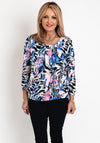 Leon Collection Abstract Print Banded Hem Top, Blue Multi