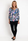 Leon Collection Abstract Print Banded Hem Top, Blue Multi
