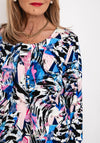 Leon Collection Abstract Print Banded Hem Top, Blue Multi