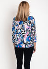 Leon Collection Abstract Print Banded Hem Top, Blue Multi