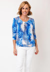 Yew Houndstooth Print Pleated Blouse, Blue