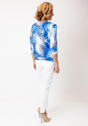 Yew Houndstooth Print Pleated Blouse, Blue