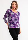Leon Collection Abstract Print Pleated Blouse, Purple and Green