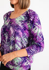Leon Collection Abstract Print Pleated Blouse, Purple and Green