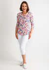 Leon Collection Floral Button Neck Top, Pink Multi