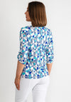 Leon Collection Leaf Print Button Neck Top, Blue Multi